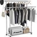 Clothes Rack for Hanging Clothes, Stainless Steels Coat Rack with Wheels, Clothing Rack, Garment Rack, Portable Closet, Portable Closet, Adjustable Length (XXL)