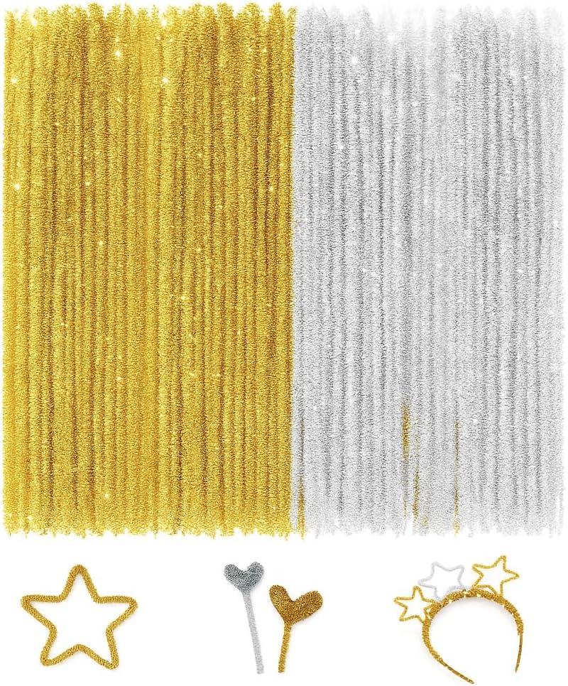 FirstKitchen Glitter Pipe Cleaners - 200pcs Silver and Gold Pipe Cleaner Christmas 0.23"X12" Sparkle Chenilles Stems Metallic Christmas Craft Pipe Cleaner for DIY Arts Crafts and Cleaning