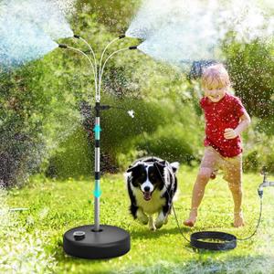 Portable Standing Misting Cooling System - 4 Nozzles DIY Sprayer Angle, Adjustable Riser Tube (Up to 5.3ft), 26.2Ft Waterline, Misting System for Patio Garden Lawn Pool Umbrella Trampoline (regular)