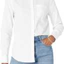 Amazon Essentials Women's Regular-Fit Long-Sleeve Button-Down Poplin Shirt, Business Casual, Office Work (White), S