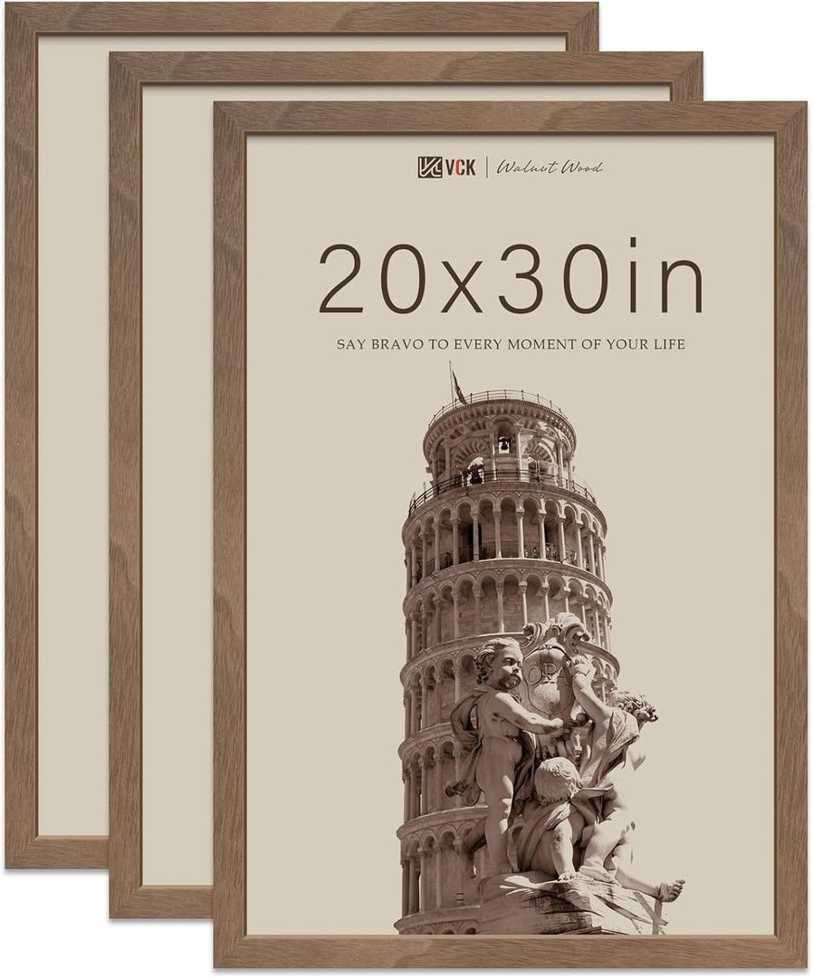 VCK 20x30 Frame for Poster & Picture - Brown Walnut 3 pk, Natural Wood Grain Solid Wood Wall Gallery Frame