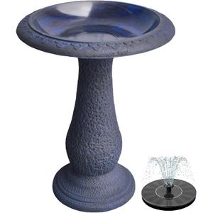 Pedestal Birdbath with Solar Fountain, Resin Stone Composite Outdoor Garden Decor, Standing Bird Bath for Outside Patio Yard, 23-Inch Tall, Garden Fountain, Resin Bird Baths, Hummingbird Bowl