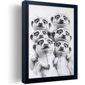Orvannaatr Animal group portrait photo, black and white fun animal painting, modern fashionable decorative wall art, suitable for use in bathrooms, bedrooms, and entrance walls.