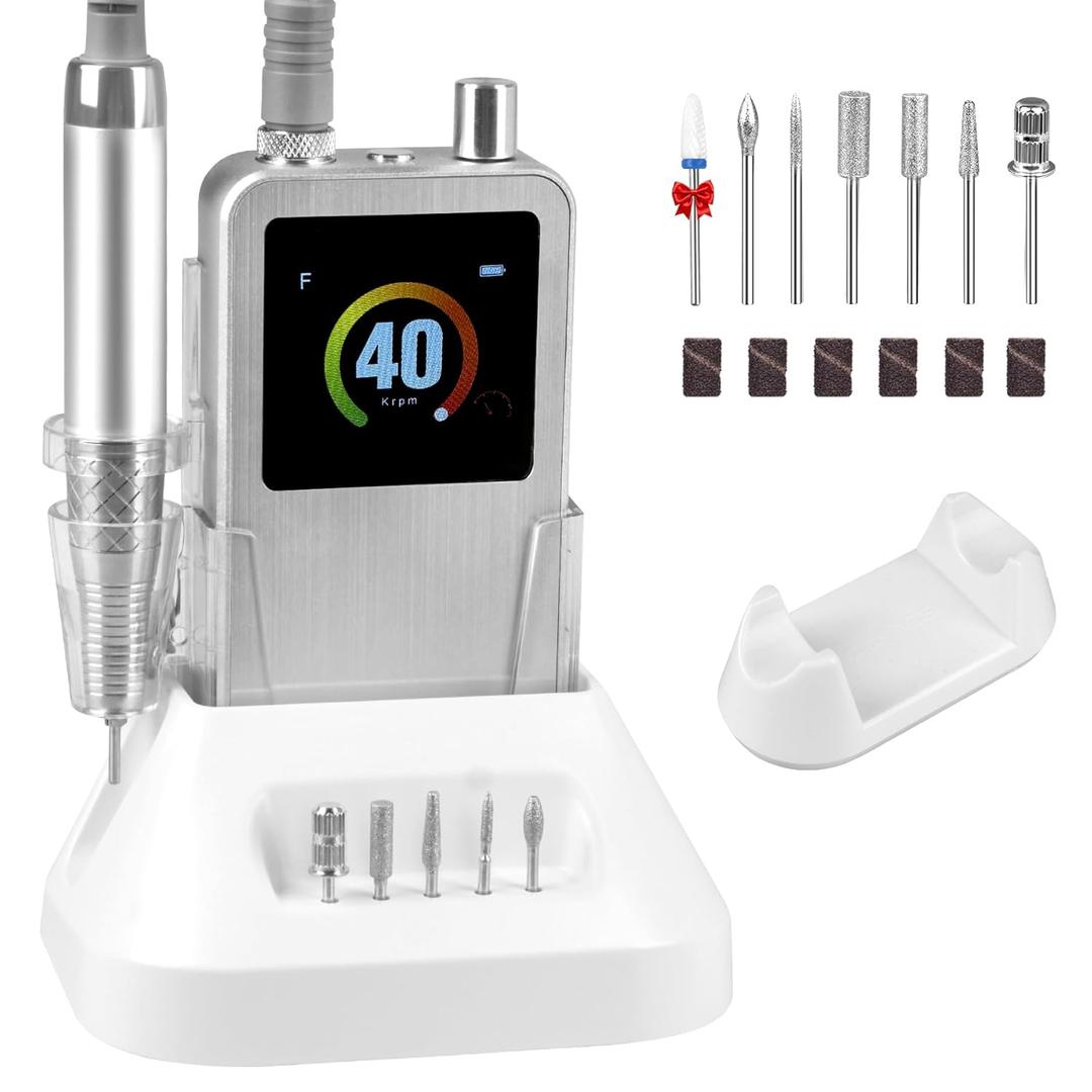 Professional Nail Drill- 40000RPM Brushless Nails Drill, Cordless Nails Drill Rechargeable Vibration-Free IMENE Electric Nail File for Manicure, Acrylic Gel Nails Removing, Home & Salon UseSilver