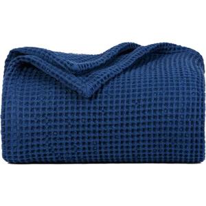 Organic Cotton Twin Size Blanket - 100% GOTS Certified Cotton Waffle Weave Twin XL Blanket - Navy, Soft, Breathable, Lightweight for Adults, Teens & Toddlers - 68"x92" (Blue - Twin/Twin XL)