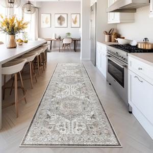 Madane Washable Runner Rug - 2x8 Runners for Hallways Kitchen Non-Slip Runner Rugs Ultra-Thin Laundry Room Rug Throw Carpet Runner for Entrance Living Dinning Room Foyer (Ivory/Brown, 2 x 8)