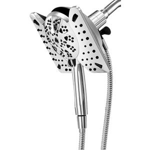 Shower Head with Handheld High Pressure, Rain Shower Head with Fixed Showerhead and 9 Sprays Handheld Shower, Detachable 2-IN-1 Shower head with 59" Rotatable Stainless Steel Hose (Chrome)