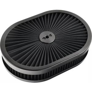 BestParts 12"x 2" Black Oval Air Cleaner Washable Filter Assembly 5-1/8" Carb Neck w/Flow-Thru Lid High-Flow Chrome Compatible With GMC Chevy Ford Chryler Dodge Hot Rod Customs