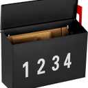 LANDVOI Wall-Mount Mailbox with One Flag Kit and Three Sets of 0-9 Mailbox Number Stickers, Mailboxes for Outside, Galvanized Steel Rust-Proof Metal Post Box, 4.33" Dx14.2 Wx10.43 H, Black, AMB03B