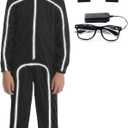 Bloremed Stick Figure Costume Kids Stickman Jumpsuit with Light up Glasses Halloween Glow in the Dark Outfits for Boys Girls, White, Small (5-6 Years)