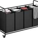 Laundry Sorter 4 Section Hamper Sorter with Heavy Duty Lockable Rolling Wheels Removable Bags Basket Separator for Dirty Clothes Storage,Black