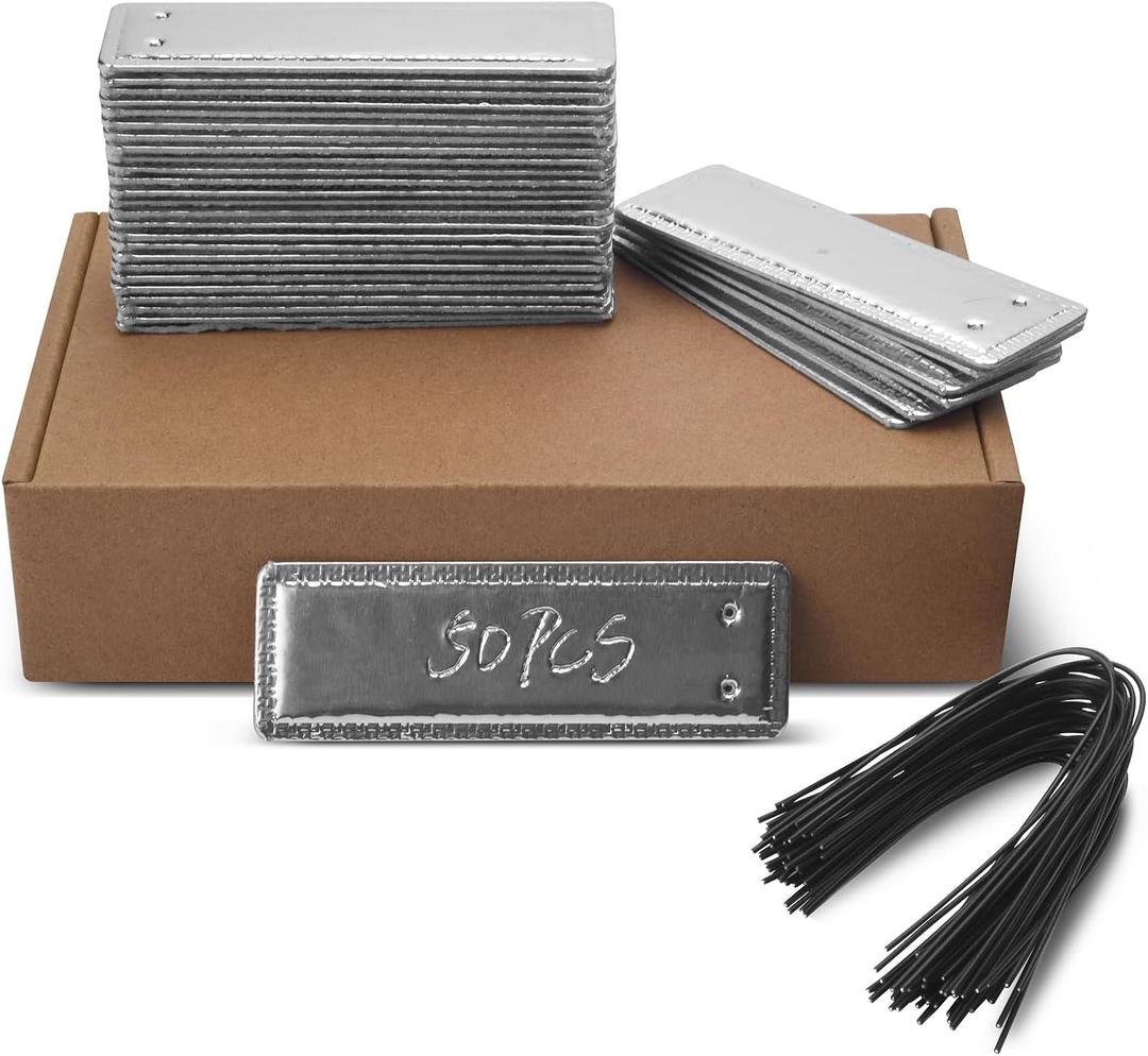 Metal Tags, Aluminum Plant Labels Outdoor Waterproof Plant Markers with 6 Inch Wires, 50 Pack Double-Sided Writable Garden Tags