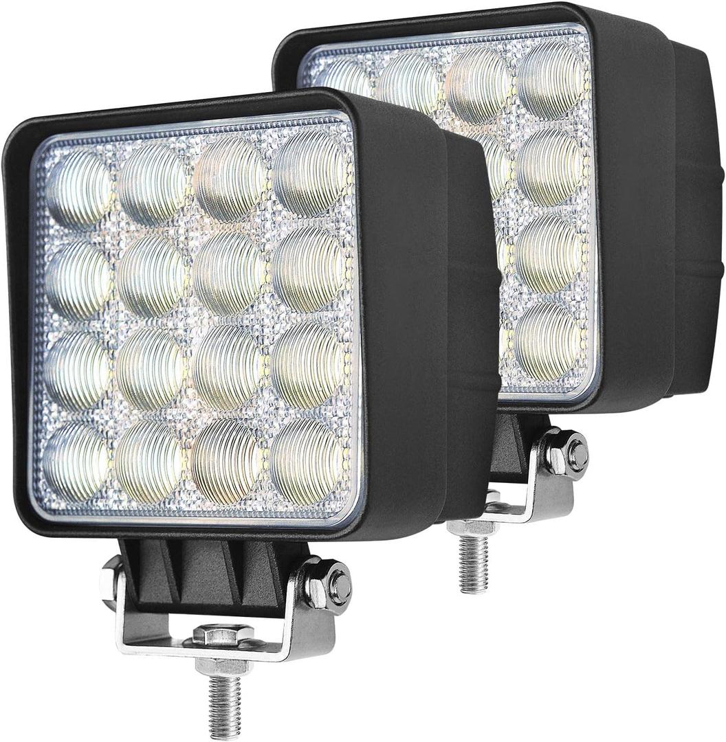 48W LED Work Lights 2PACK, 5500LM Super Bright Square LED Pods, 12V 24V Waterproof Flood Beam Driving Fog Lights for Offroad, Heavy Duty Pickup Truck, Tractor, ATV, UTV, Marine Boat