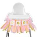 XLIUAX 1st Birthday High Chair Banner, Pink High Chair Banner Girl, Tulle And Ribbon Birthday Banners Pink One Year Old Birthdays Party Decoration 1st Birth Day Princess Photo Prop Party Decor