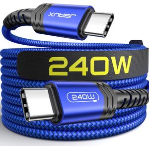 JSAUX 240W USB C to USB C Cable 10FT, USB C Cord Type C Fast Charging for MacBook, iPad, Dell XPS, iPhone 17/iPhone Air/iPhone 17 Pro/iPhone 17 Pro Max, iPhone 16/15, Samsung Galaxy, Pixel - Blue