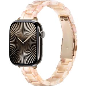 Slim Resin Band Compatible With Apple Watch Band Women 38mm 40mm 41mm 42mm 44mm 45mm 46mm, 14mm Thin Tortoise Lightweight Bracelet Dressy Strap for iWatch Bands Series 11 10 SE 2nd/3 9 8 7 6 5 4 3