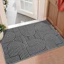 Washable Rug 2x3 Area Rugs for Entryway, Abstract Rug for Bedroom, Soft Rainbow Non Slip Small Area Rug with Rubber Back, Low Pile Stain Resistant Boho Geometric Carpet for Dining Room, Black