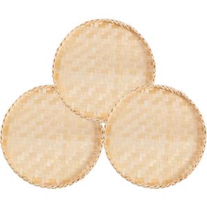 3 Pieces Handmade 13 Inch Wicker Round Fruit Basket Bamboo Woven Basket Tray Woven Food Storage Decorative Serving Tray Wall Hanging Baskets Kitchen Storage Farmhouse Decor Wall Decor Living Room