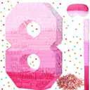 Sratte Number Piata Pink Piata Birthday Decorations Gradient with Stick Blindfold Confetti for Girls Boys Birthday Anniversary Party Decorations Supplies(Number 8)