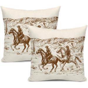 Yobvec Western Throw Pillow Covers Home Decor 18x18 Inch Cute Western Decorative Pillowcase Cushion Cover for Bed Sofa Couch, 2 Sets