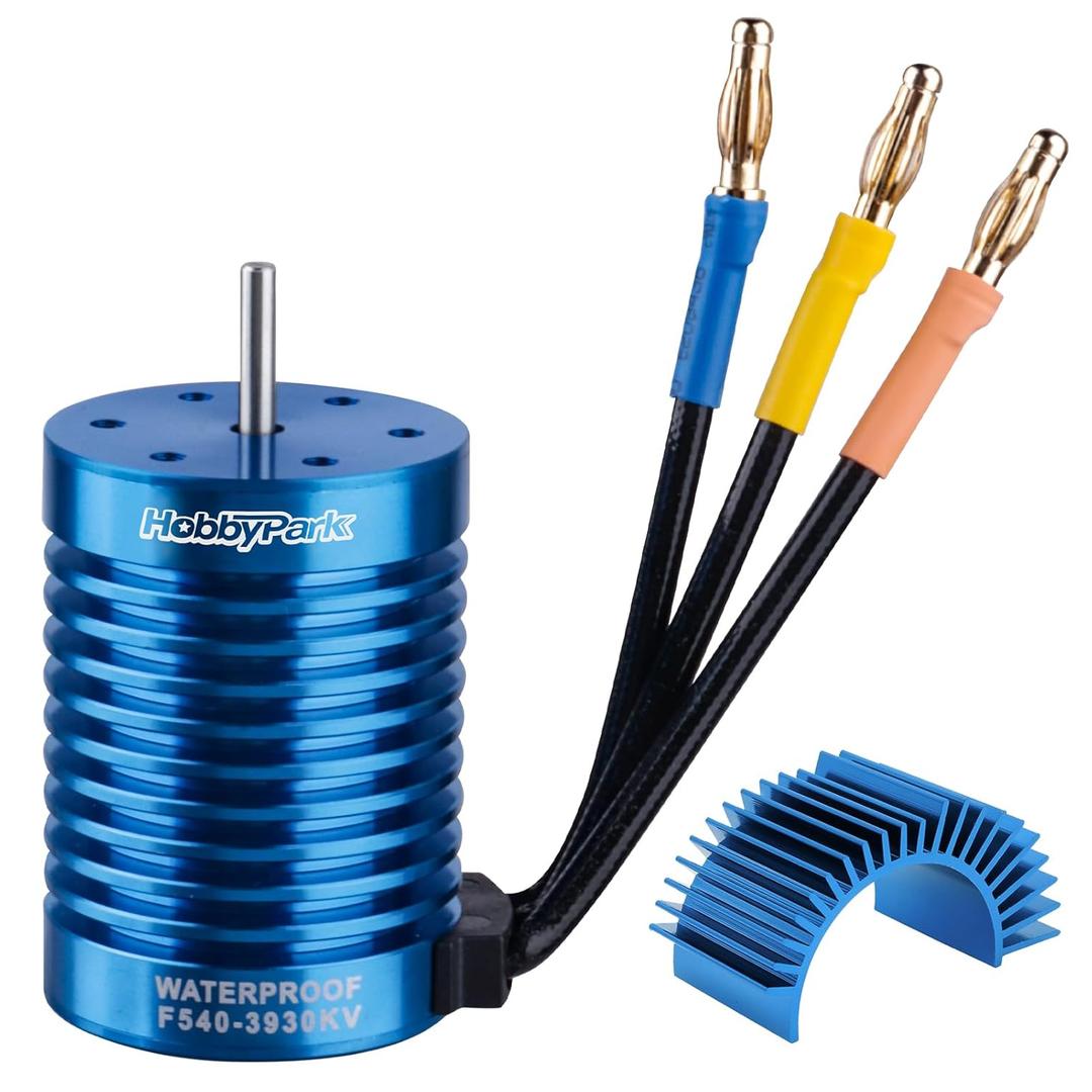 HobbyPark 540 Brushless Motor 3.175mm Shaft 3930KV w/Heatsink fit 2S 3S Lipo Battery for 1/10 Scale RC Cars Off Road Buggy On Road fit Traxxas Arrma Axial Redcat Losi ECX