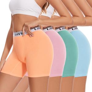 Molasus Womens Boxer Briefs High Waisted Modal Boy Shorts Underwear (XX-Large, Orange/Pink/Green/Blue)