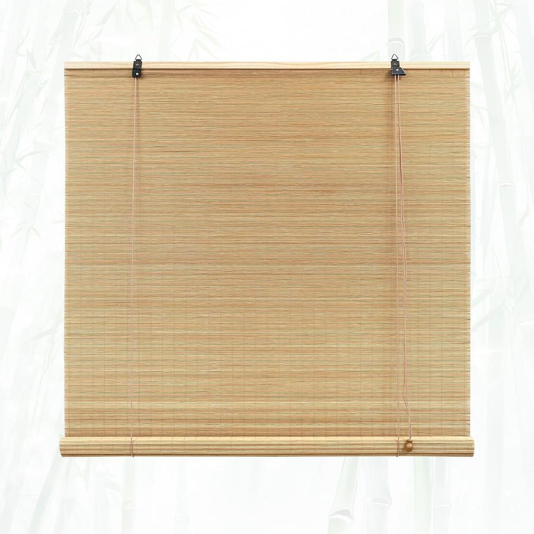 Glimer Bamboo Blinds for Interior Windows, Natural Roll Up Bamboo Shades for Indoor Windows & Outdoor Patio, Light Filtering Bamboo Window Shades for Living Room, Porch, Balcony, Easy to Install, 36"W x 72"H