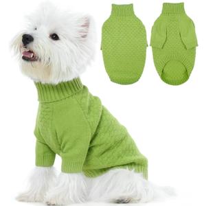 Kuoser XS Dog Sweater, Warm Winter Fall Puppy Sweaters for Extra Small Dogs Boy Girl, Solid Pullover Turtleneck Knit Sweater Thick Long Sleeve Clothes for Christmas Holiday, Green XS (X-Small (Chest: 11.8"))