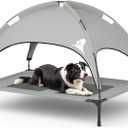 GOJOOASIS Outdoor Dog Bed with Canopy, Waterproof Outside Dog Cots Pet Bed with Removable Canopy Tent, Cat Bed Shelter, Lifted Camping Pet Bed for Medium Dogs (Grey)