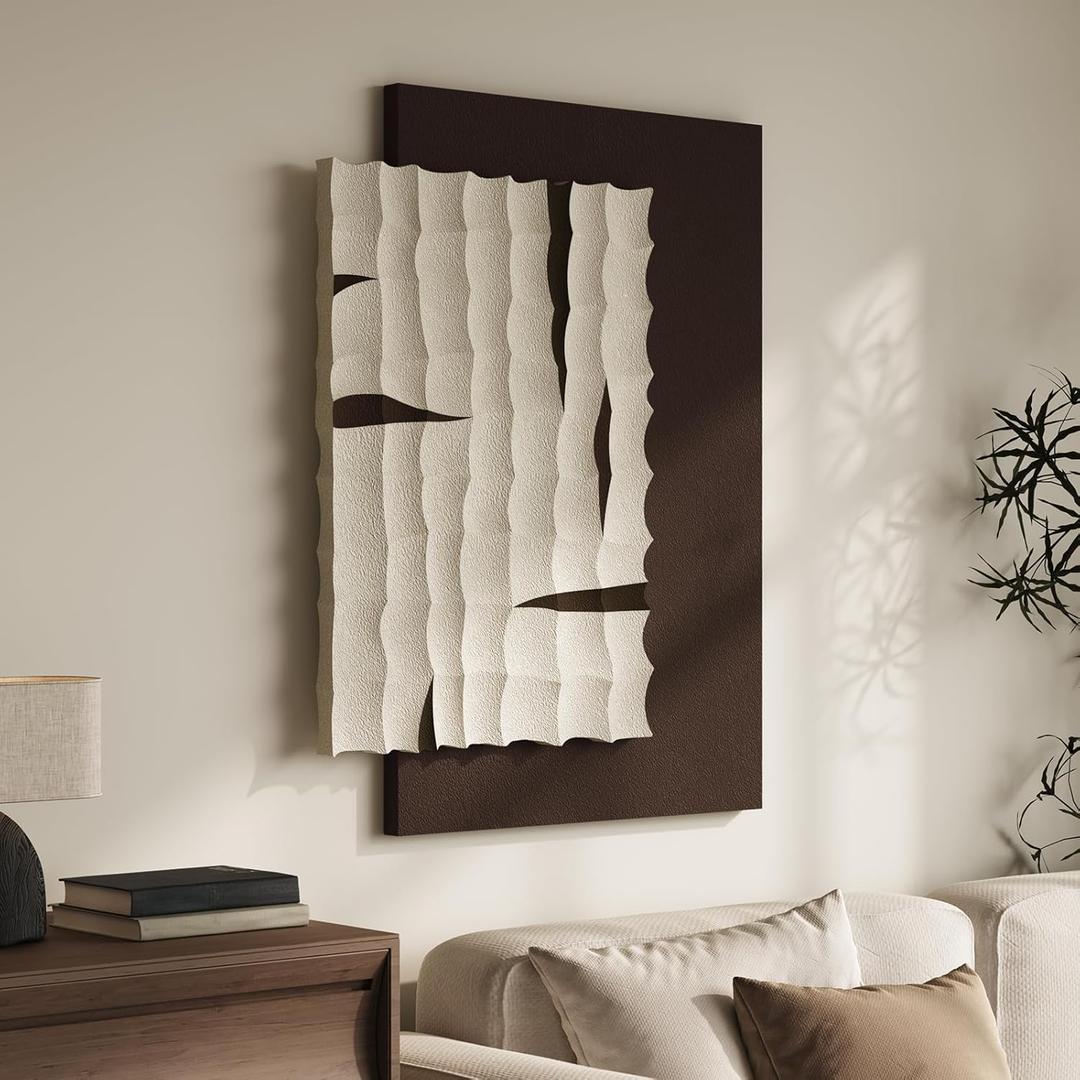 Large 3D Textured Abstract Wall Art for Living Room, Vertical Modern Geometric Brown Beige Artwork for Walls, Minimalist Wabi-Sabi Sandstone Wall Decor for Entryway, Hallway, Kitchen, Home Office, Size: 36"L x 28"W