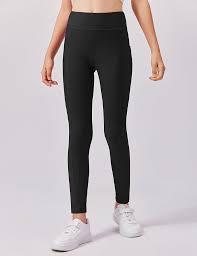 Girls Fleece Lined Leggings Warm Winter Running Tights for Kids High Waist Athletic Yoga Pants with Pockets M