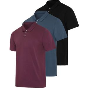 3 x Real Essentials 3 Pack: Men's Casual Jersey Cotton Short Sleeve Quick Dry Breathable Polo Shirt -  (L)
