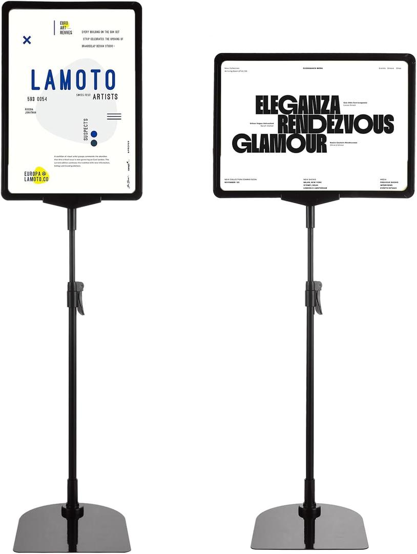 STARVAST 3 PCS Adjustable Sign Holder, 8.5x11 inch Sign Poster Stand, Vertical and Horizontal View Sign Holder, Reusable Floor Standing Sign Stand for Display, Advertisement, and Outdoor, Black
