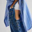 Women's Casual Denim Jean Overalls Loose Baggy Jumpsuit Romper Harem Pants Dark Blue S (Blue, S)