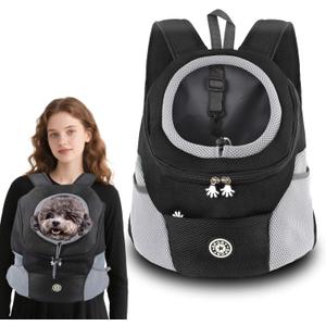 Adjustable Dog Backpack Carrier for Small Dogs, Breathable Front & Back Carry Pet Carrier with Safety Leash, Multi-Pocket Design for Hiking Travel Cycling (Large)