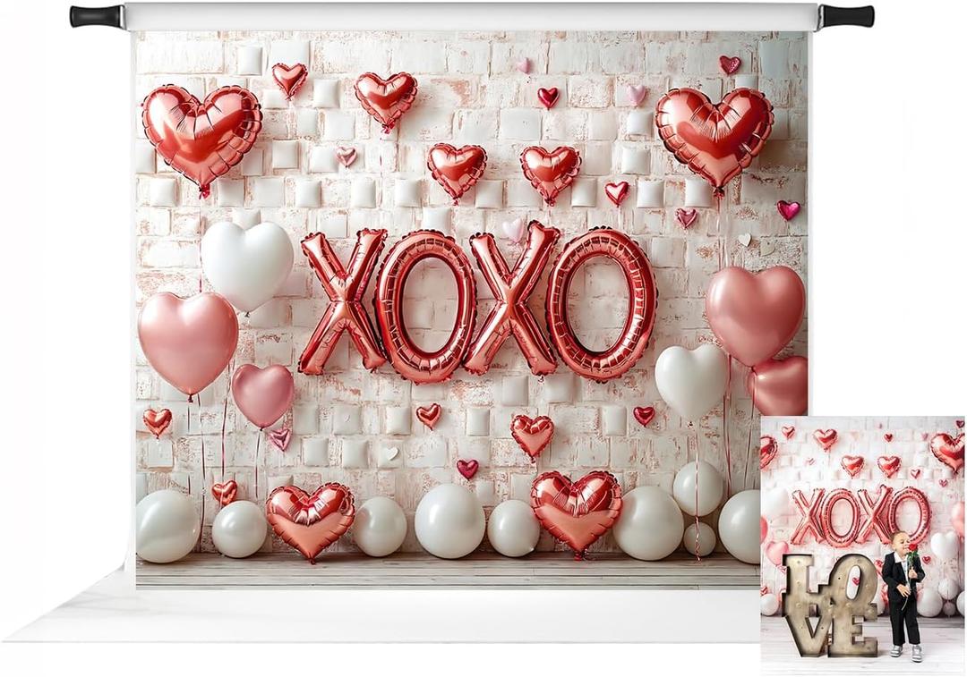 Kate Valentine's Day Pink Heart Balloon Backdrop Romantic XOXO Decoration Background Photo Fabric Props 10x8ft