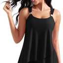 RXRXCOCO Women Tankini Bathing Suits Ruffle High Waisted Swimsuit Plus Size Tummy Control Swimwear 2026 (Black, XL)