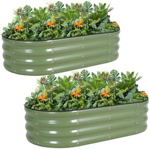 G GOOD GAIN Galvanized Metal Raised Garden Bed Kit - 4x2x1FT Outdoor Planter Box with Safety Edging and Gloves for Vegetables, Fruits, Flowers(OliveGreen, 2PC)