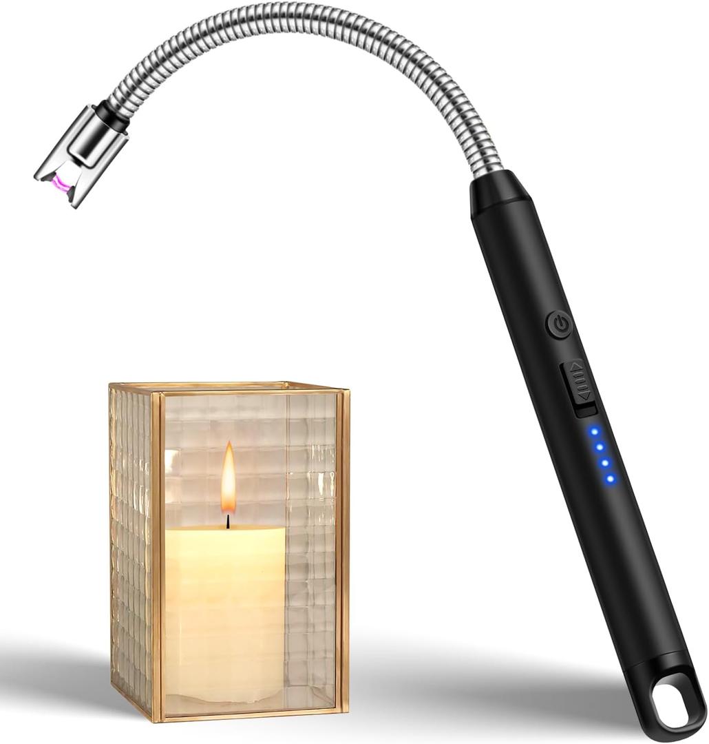 LcFun Candle Lighter with 360 Flexible Neck & Safety Lock, Windproof USB Rechargeable Electric Lighter Gift Sets, Flameless Arc Long Lighters Matches for Grill, BBQ, Camping, Fireplace, Stove (Black)
