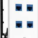 DIYTECH 4 Port Ethernet Wall Plate, Cat 6, Wall Outlet, RJ45 Female to Female Keystone Jacks - White