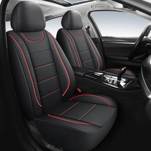 Car Seat Covers, Quilting Leather Seat Cover Two Front Seats, Waterproof Faux Leather Automotive Seat Covers for Cars,Universal Car Interior Fit for Suvs,Trucks, Airbag Compatible (2PCS,N4) (N4 Black+Red)