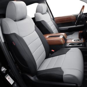 coverdream Custom Seat Covers Compatible with Select Toyota Tundra CrewMax 2014 2015 2016 2017 2018 2019 2020 2021 Models - Leatherette (Black/Gray,Full Set)
