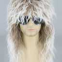 80s Mullet Wig for Men and Women Rock Disco Wigs Long Curly Brown Gradient White