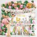 Wild One Jungle Theme First Birthday Party Supplies - Pink Safari Backdrop, Tablecloth, Balloon Arch & Blocks