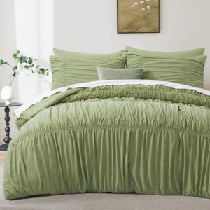 Oli Anderson Wavy Ruched Comforter Set Queen Size, Sage Green, 5 Pieces
