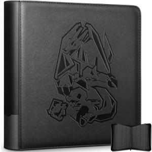 Ravaver Toploader Binder, Oversized 9 Pocket 252 Top loaders Holder with Customizable Label Slot and Side-Loading Sleeves for Trading Cards in 3" x 4" Toploader (Black), Large