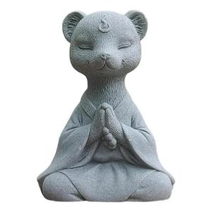 livelyfish Meditating Buddha Bear Statue Aquarium Zen Statue Yoga Animal Figurines Sandstone Sculpture for Fish Tank Garden Tabletop Decor, S1