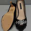 ERIJUNOR E0055 Peep Toe Mid Heels for Woman Rhinestones Satin Evening Prom Wedding Shoes Black, Size: 7.5