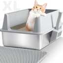 Stainless Steel Litter Box,XL Metal Cat Litter Box with Lid High Sides, Extra Large Litter Boxes for Big Cats,Odor-Resistant, Scratch-Proof, Easy to Clean, Non-Stick,Scoop Included