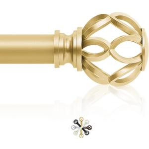 Gold Decorative Farmhouse Curtain Rods:18-45" Adjustable Heavy Duty Single Window Curtain Rod for Bedroom Living Room,Brass Gold Boho Rustic Drapery Rods with Vintage Twist Finial Easy Install